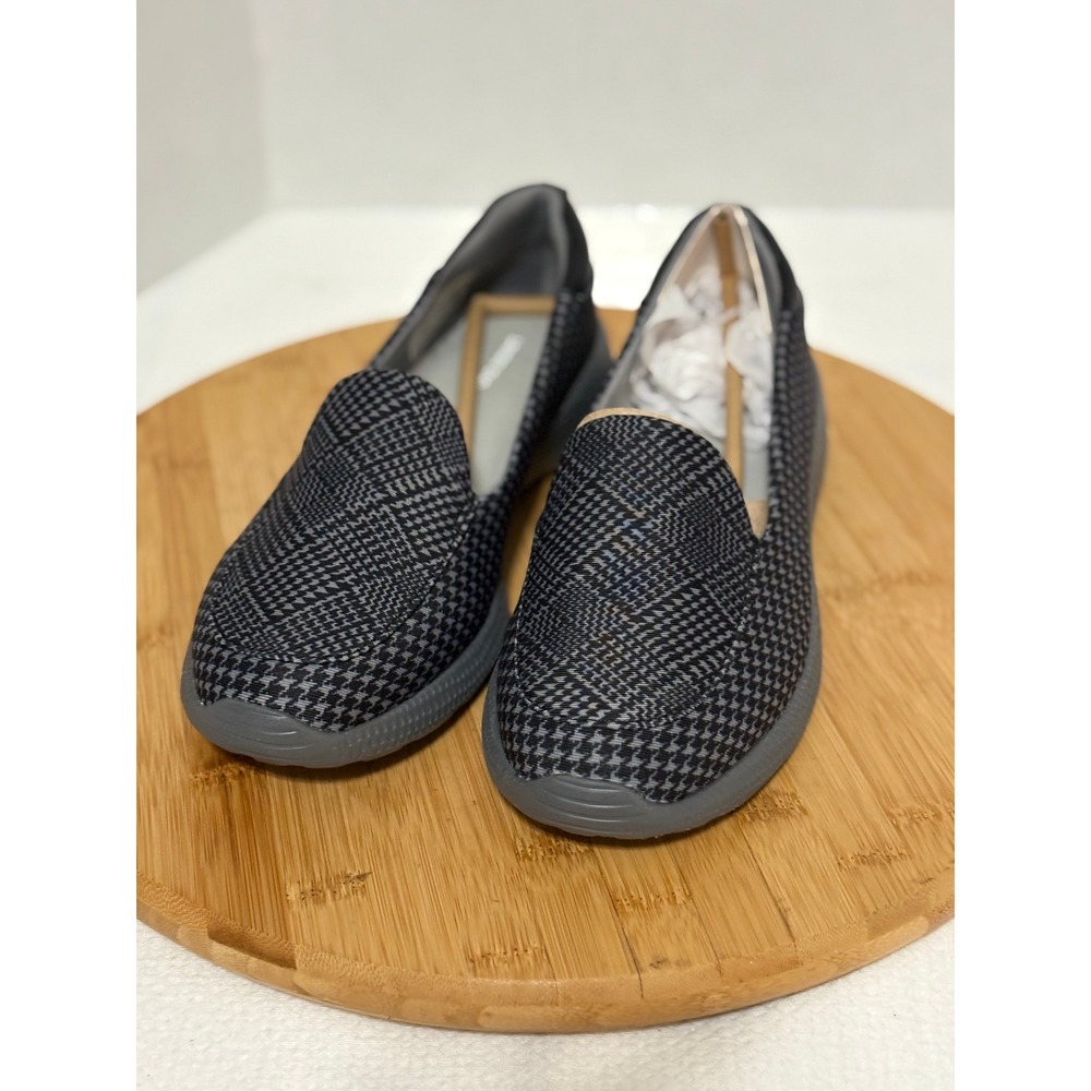 Lands End Womens Houndstooth Slip On Sneakers Black Grey Loafer Flats